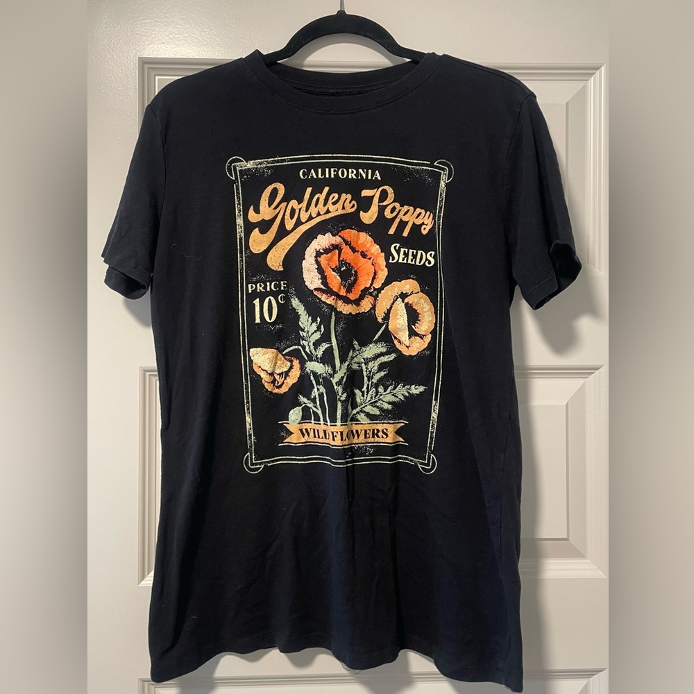 Black Graphic Tee with Orange Poppy Design — Maurice’s
